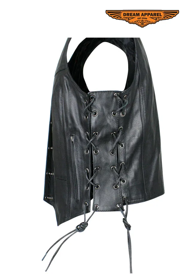 Black Split Leather Ladies Vest Extender