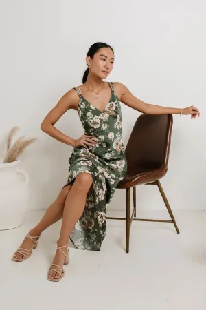 Blake Floral Midi Dress in Green - FINAL SALE