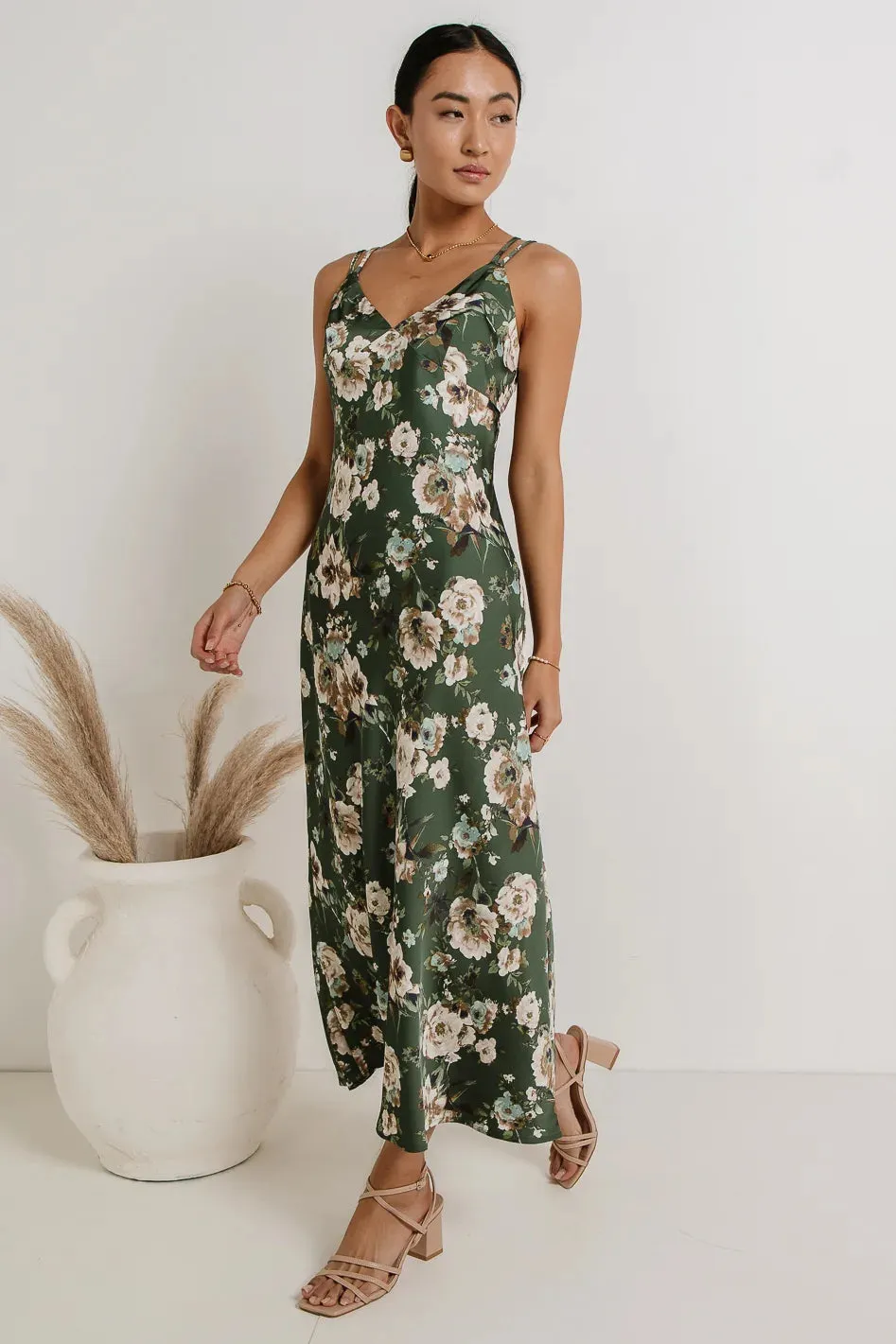 Blake Floral Midi Dress in Green - FINAL SALE