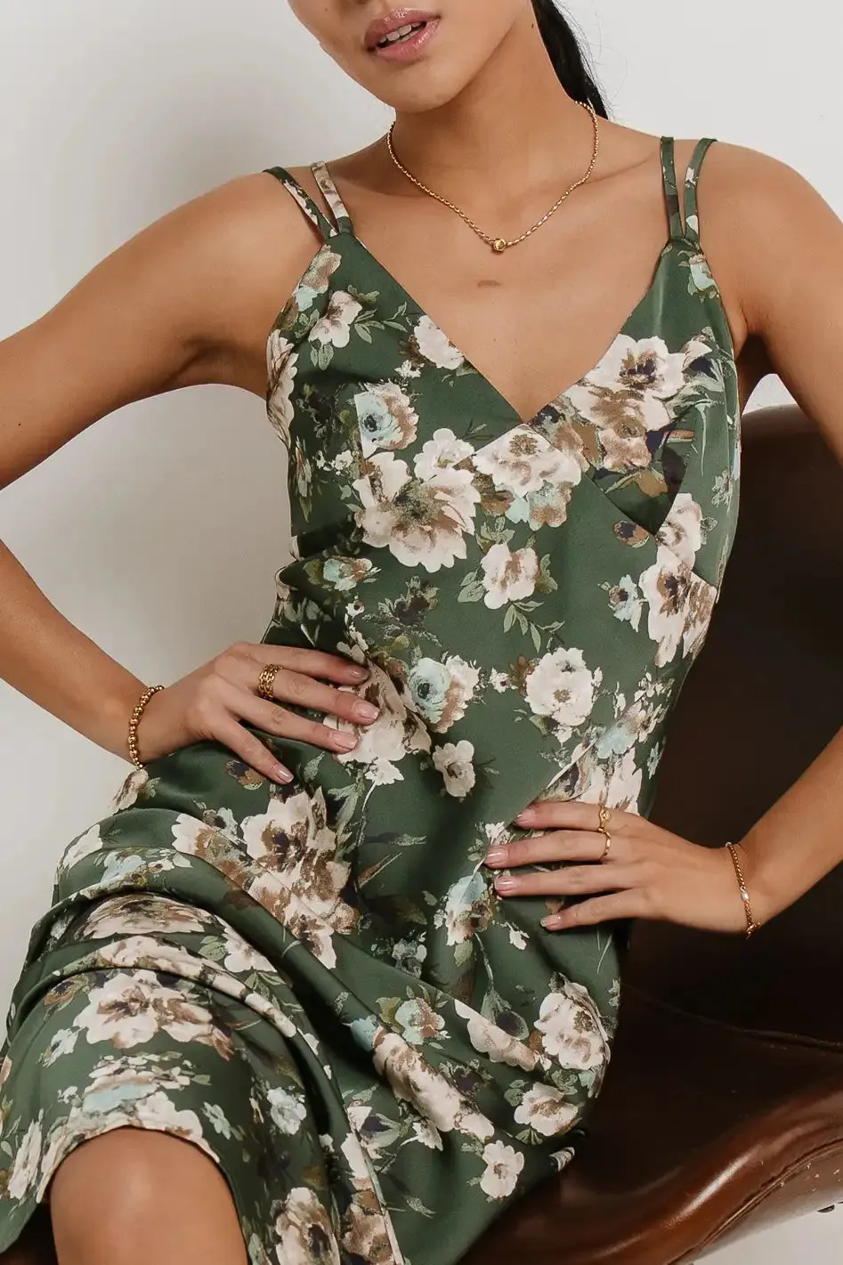 Blake Floral Midi Dress in Green - FINAL SALE