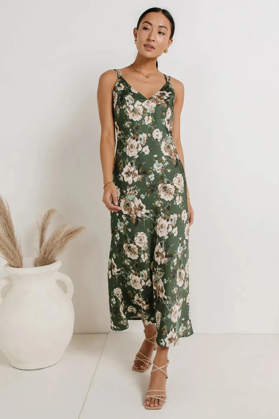 Blake Floral Midi Dress in Green - FINAL SALE