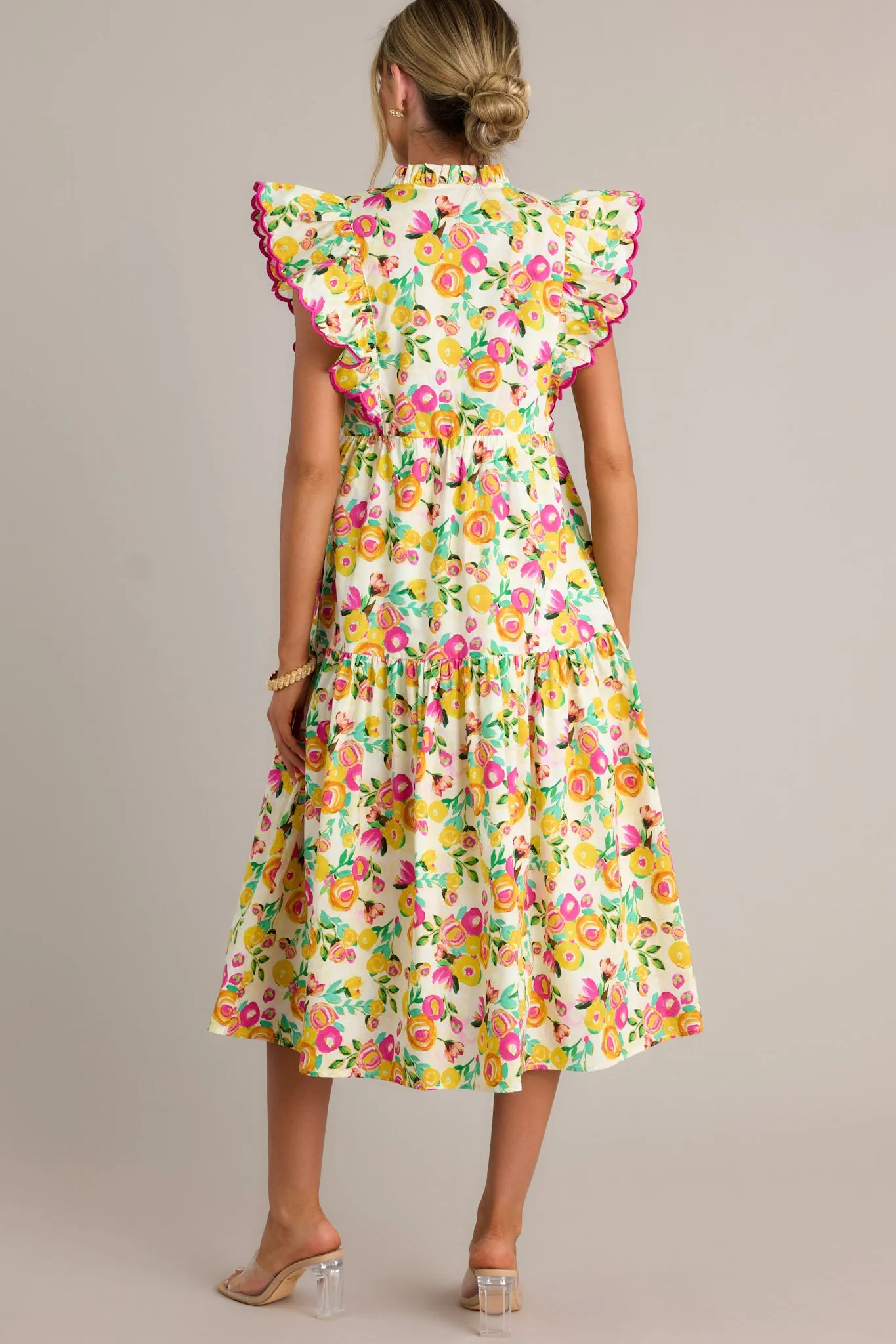 Blossoming Love 100% Cotton Yellow Floral Midi Dress