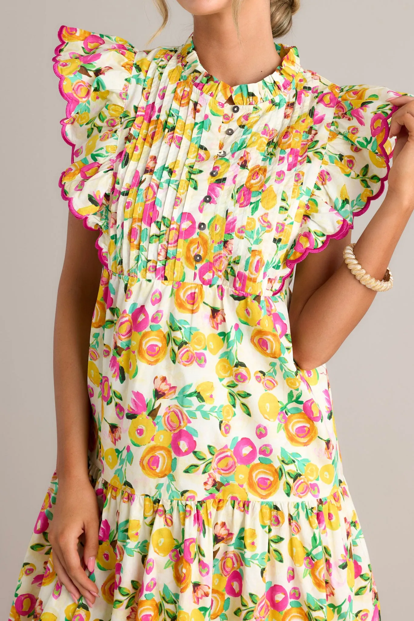 Blossoming Love 100% Cotton Yellow Floral Midi Dress