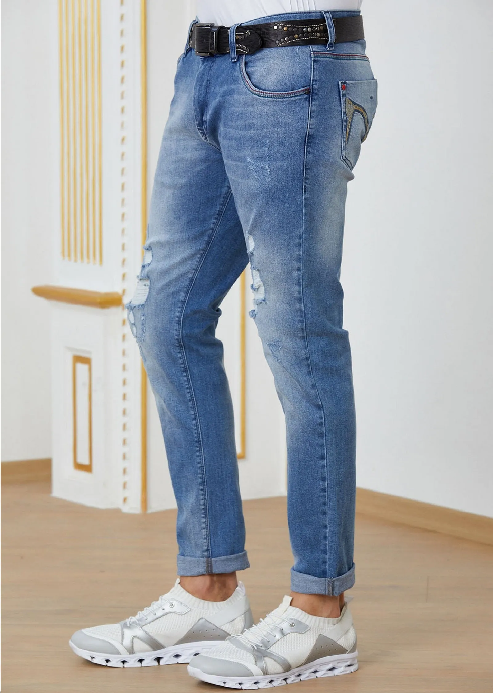 Blue Crown Embroidery Jeans