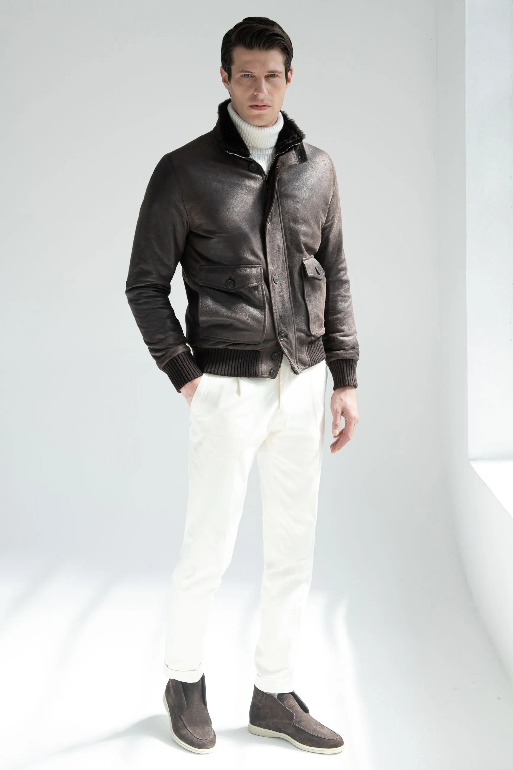 Brown leather bomber – Made in Italy