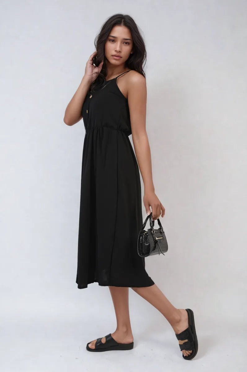 Button Front Strappy Midi Dress