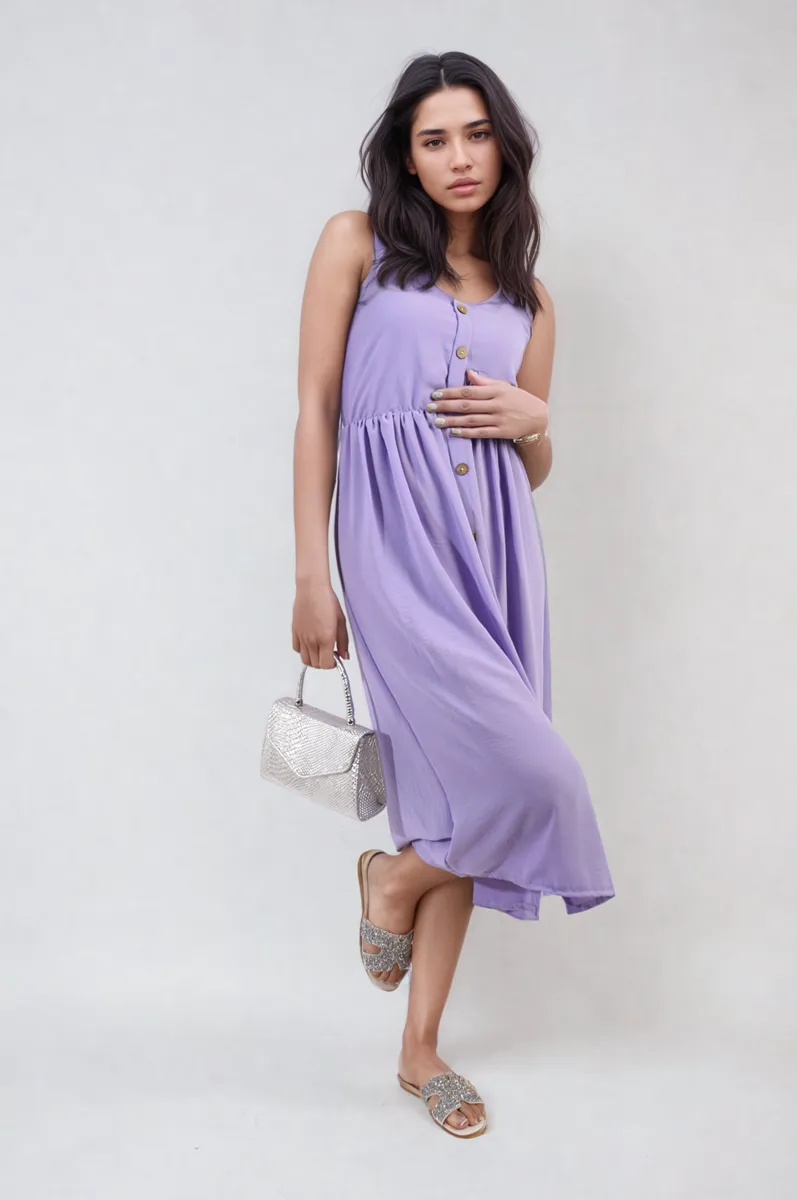 Button Front Strappy Midi Dress