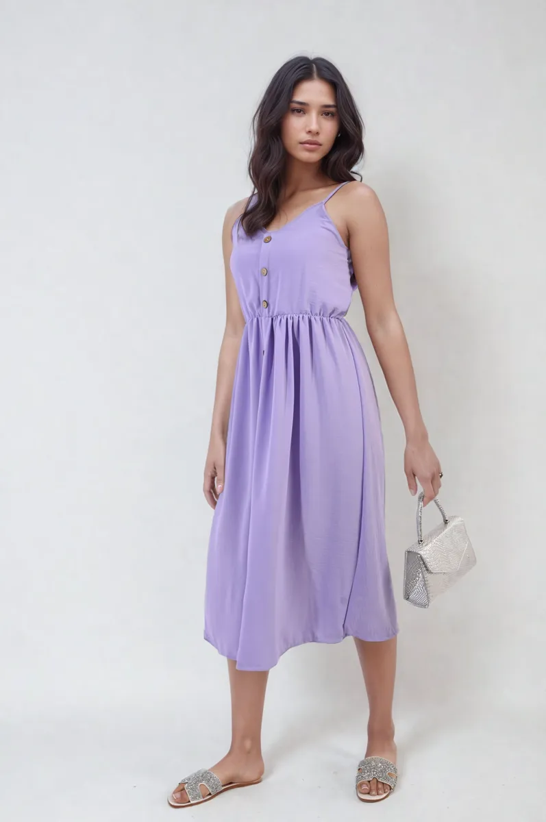 Button Front Strappy Midi Dress