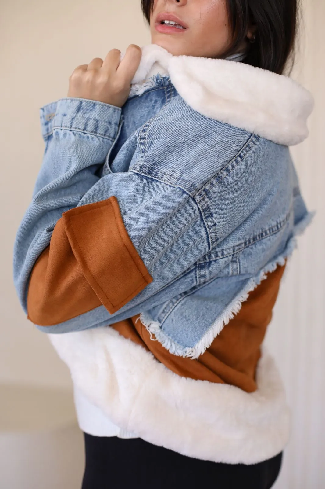 Candy denim fur jacket