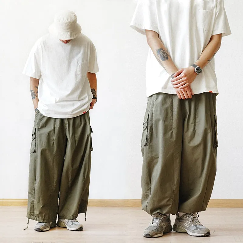 Cargo Multi-Pocket Loose Straight Solid Color Pants