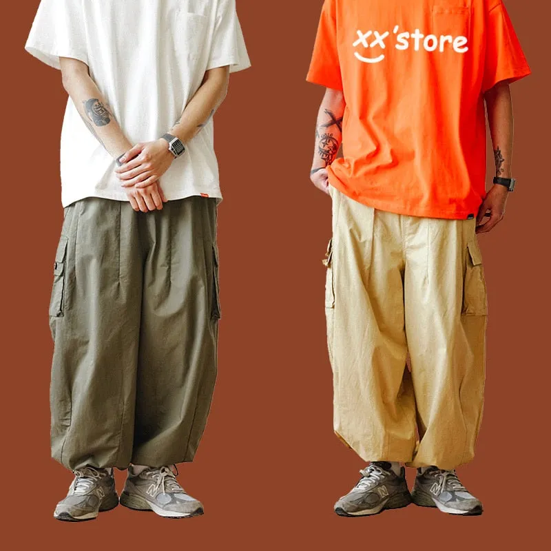 Cargo Multi-Pocket Loose Straight Solid Color Pants