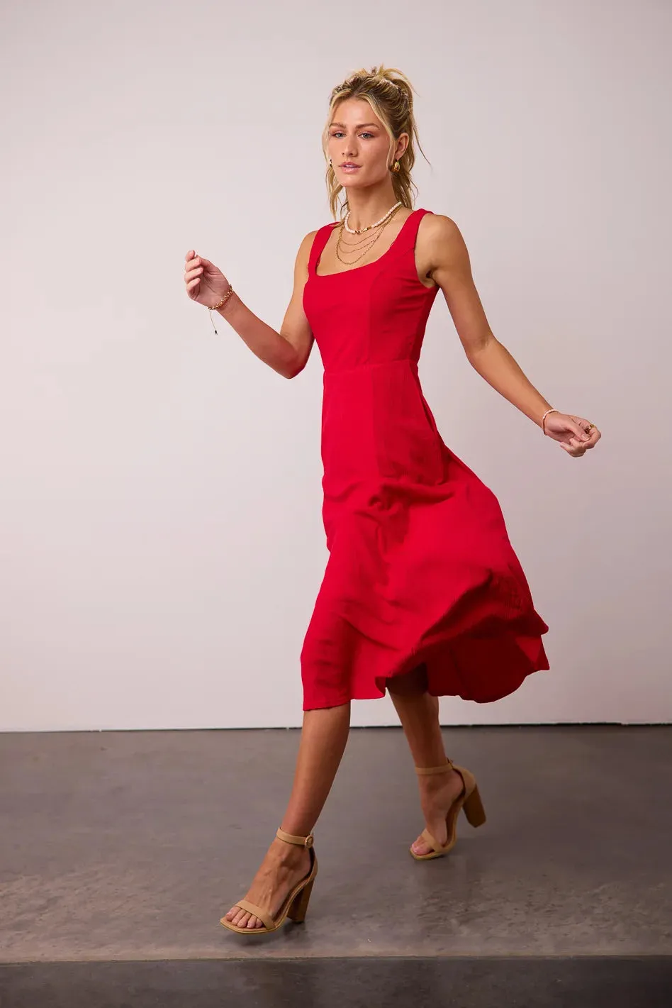 Carmela Midi Dress in Red - FINAL SALE