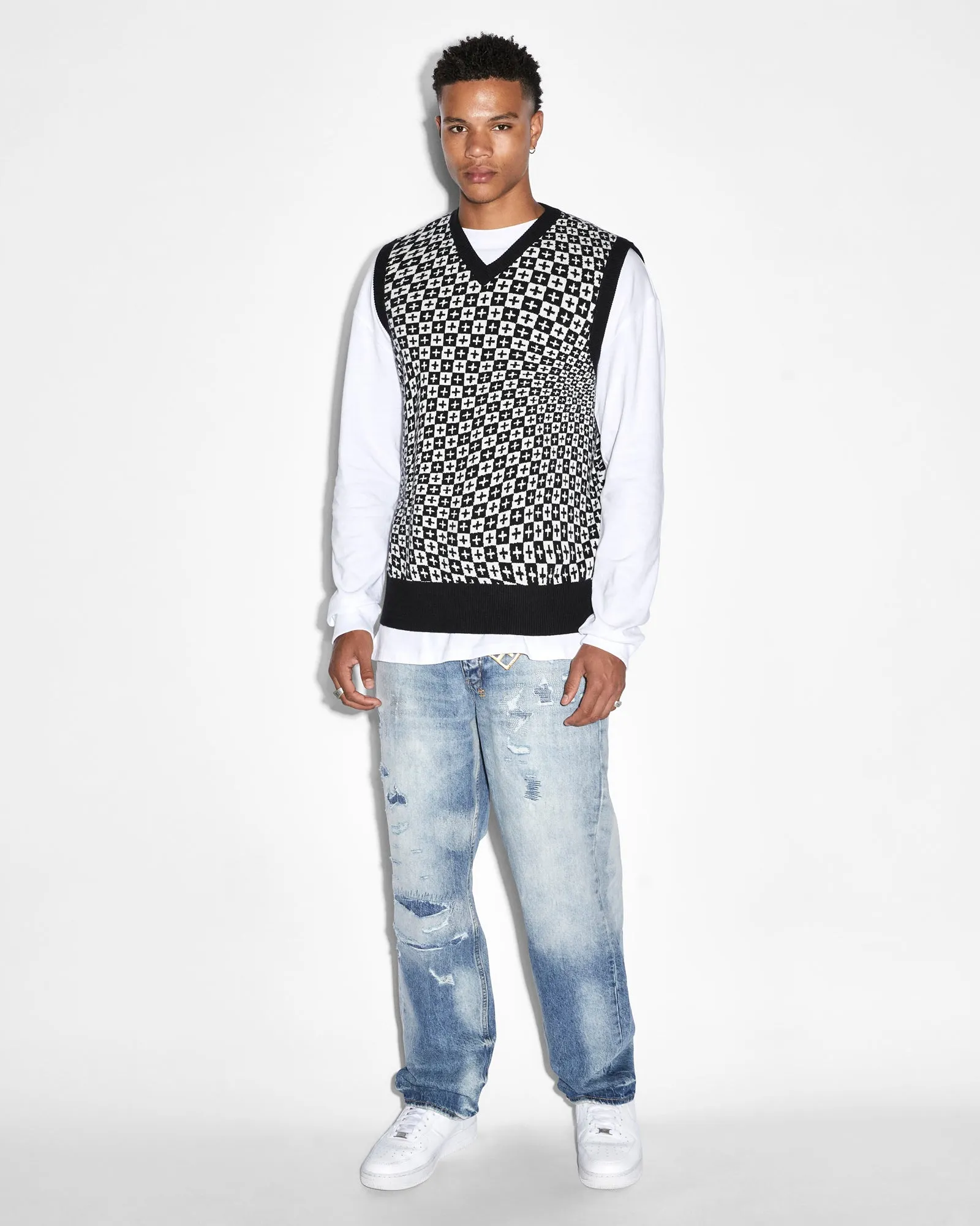 CHECK OUT KNIT VEST MULTI