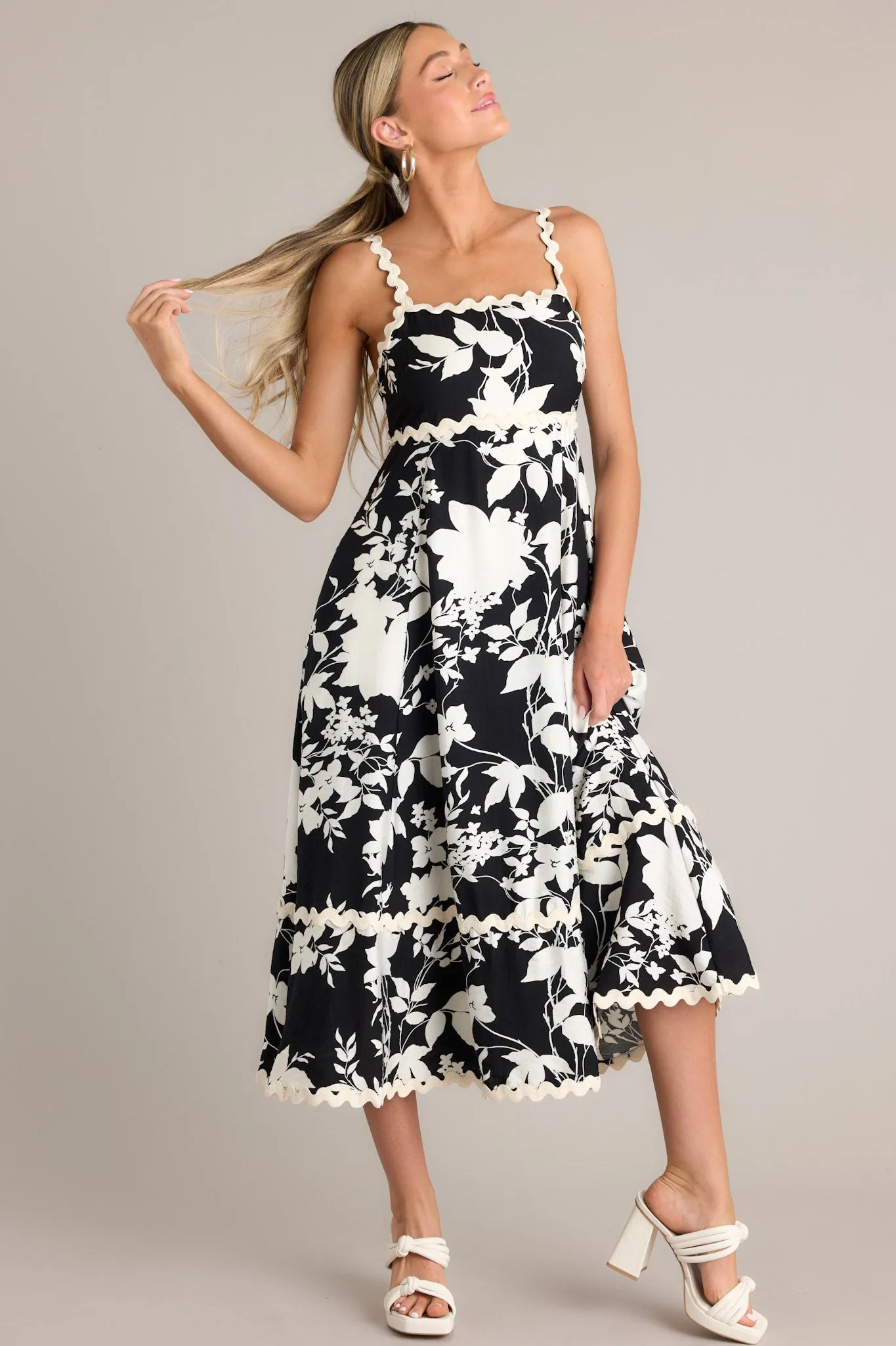 Cherry Blossom Bliss Black Floral Midi Dress