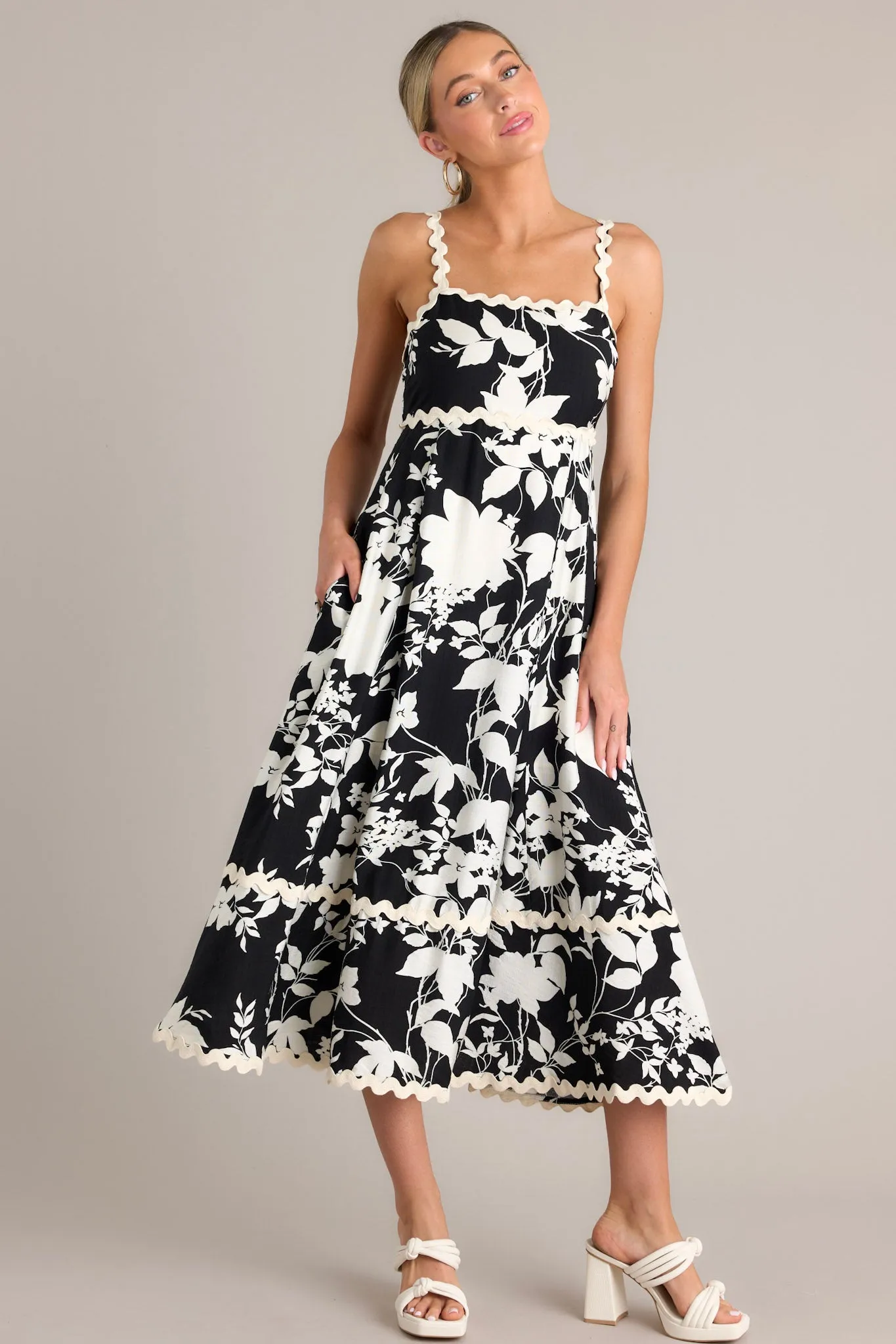 Cherry Blossom Bliss Black Floral Midi Dress