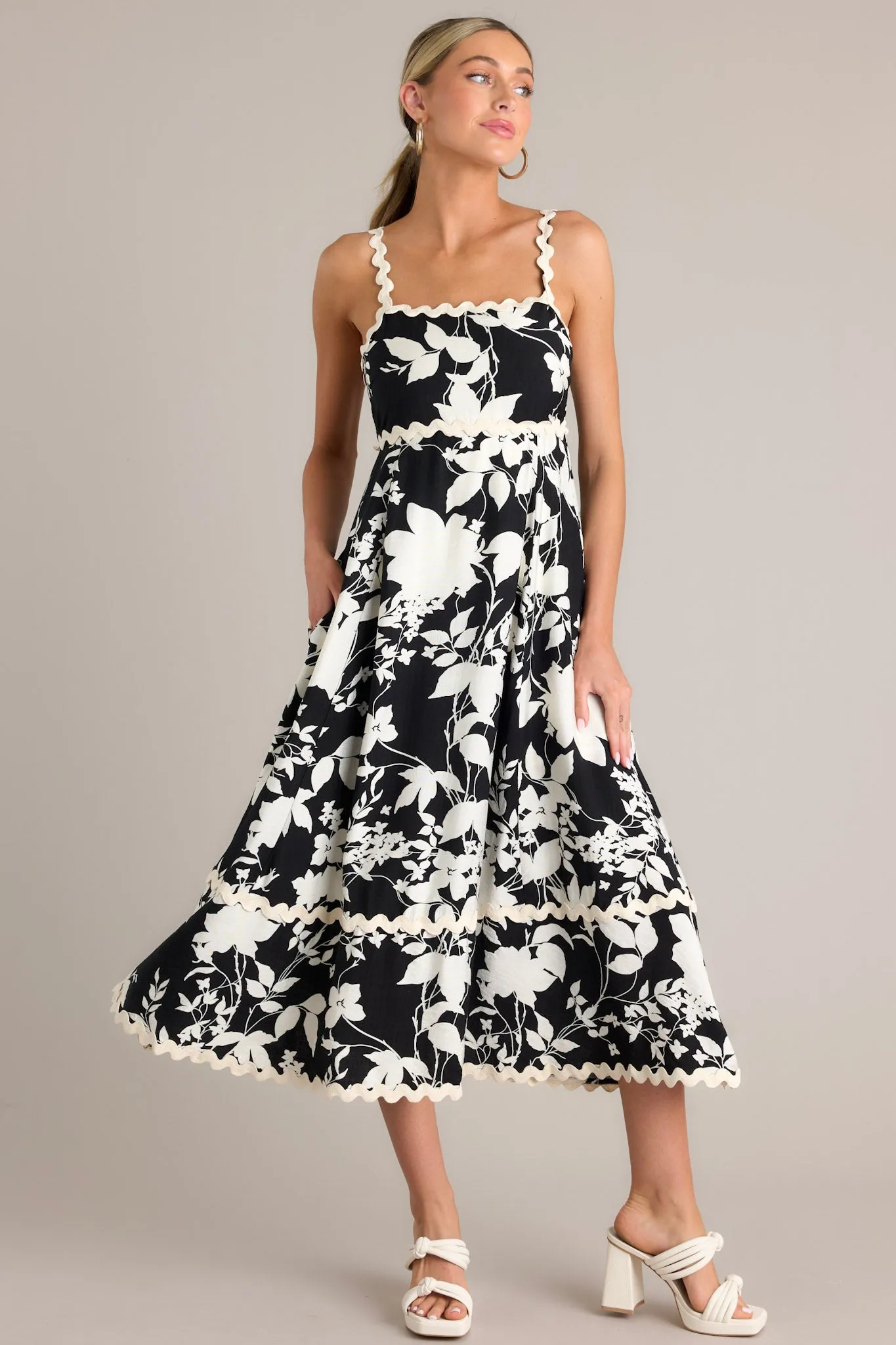 Cherry Blossom Bliss Black Floral Midi Dress