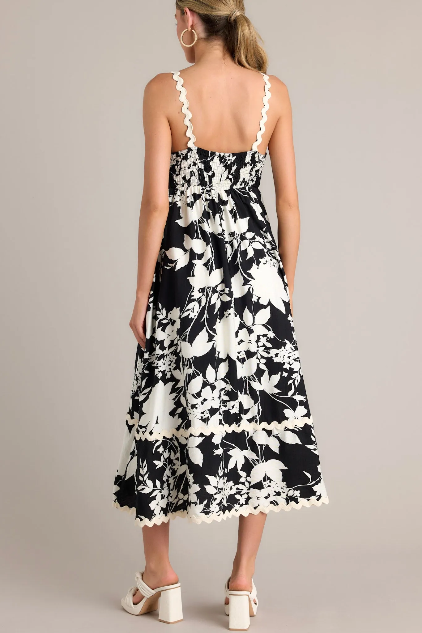 Cherry Blossom Bliss Black Floral Midi Dress