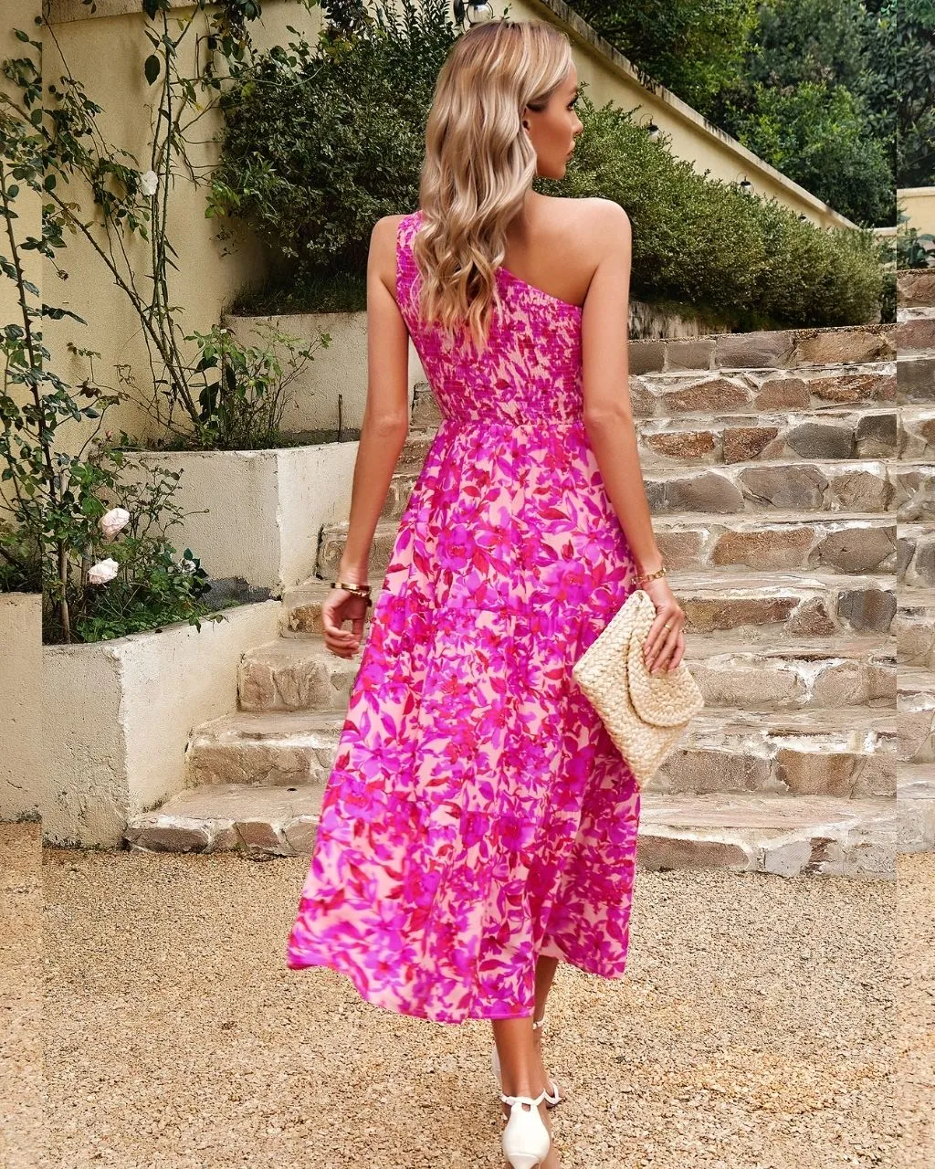 Cleo Floral One Shoulder Midi - Pink