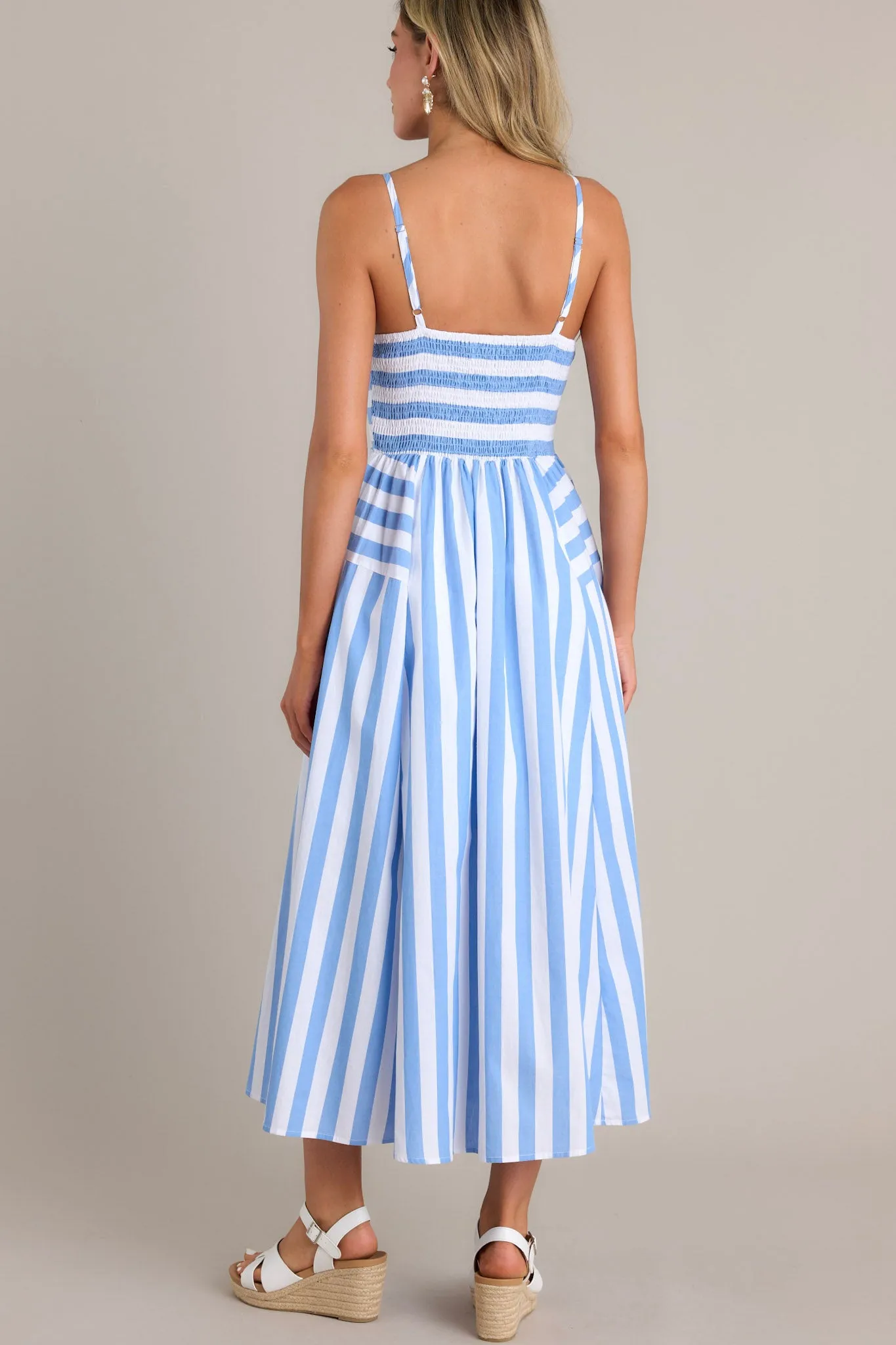 Coastal Cutie 100% Cotton Light Blue Stripe Midi Dress