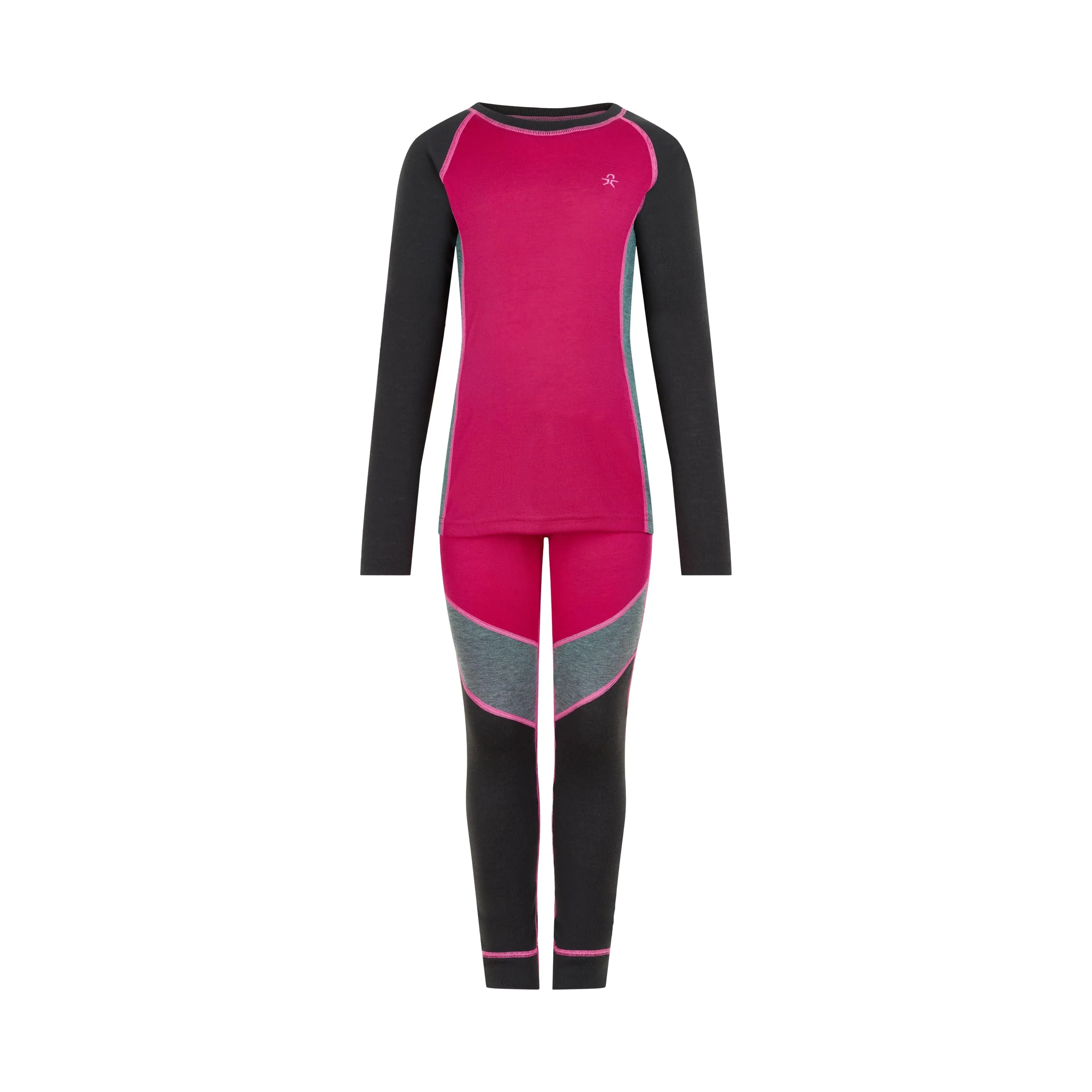 Colorblock Base Layer Ski Unders Set: Pink Peacock