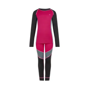 Colorblock Base Layer Ski Unders Set: Pink Peacock