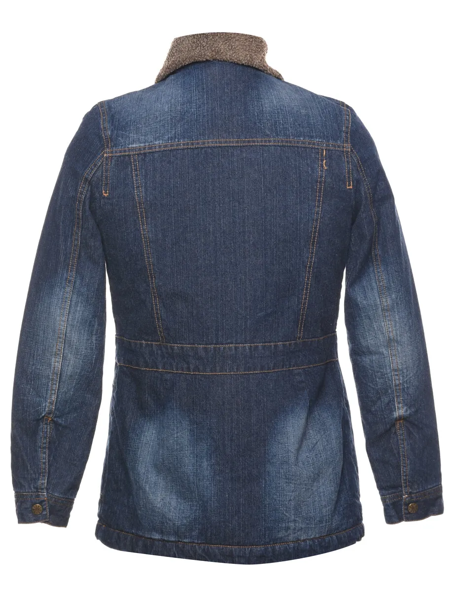 Dark Wash Shearling Denim Jacket - XS