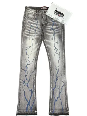 DENIM CITY STACKED JEANS BLACK & ROYAL LIGHTING GREY WASH MULTI COLORS