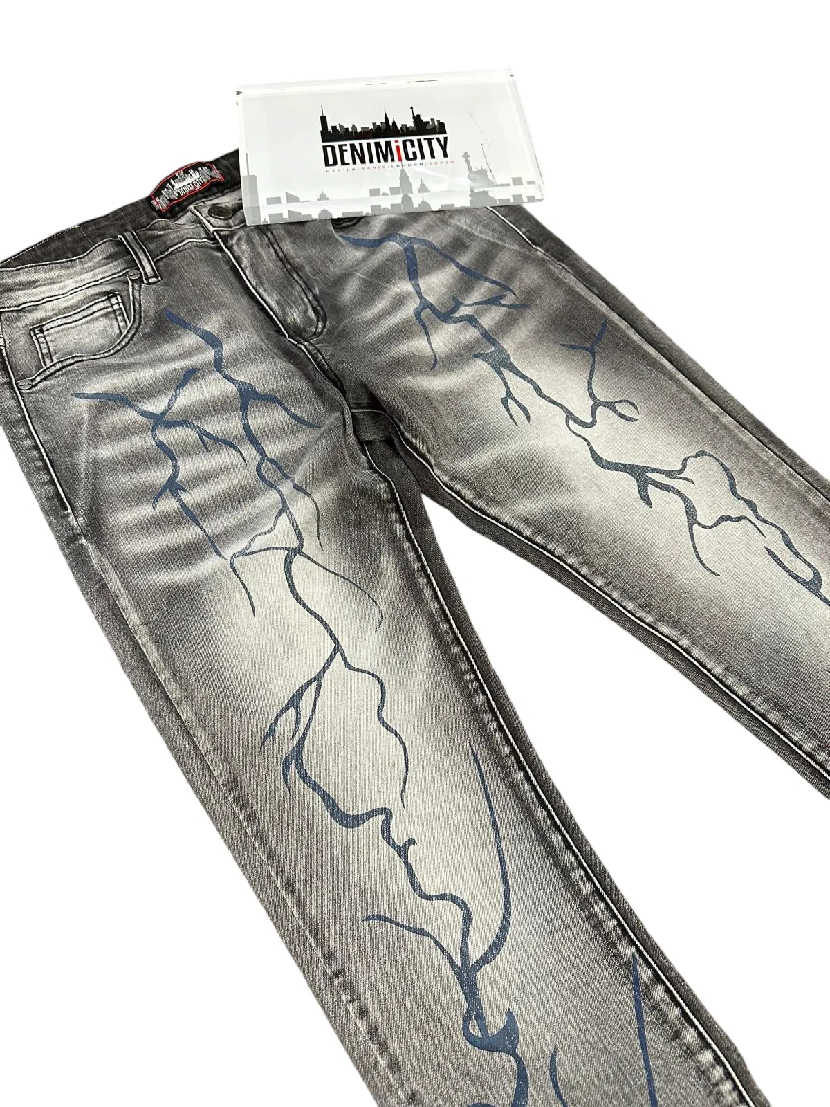 DENIM CITY STACKED JEANS BLACK & ROYAL LIGHTING GREY WASH MULTI COLORS