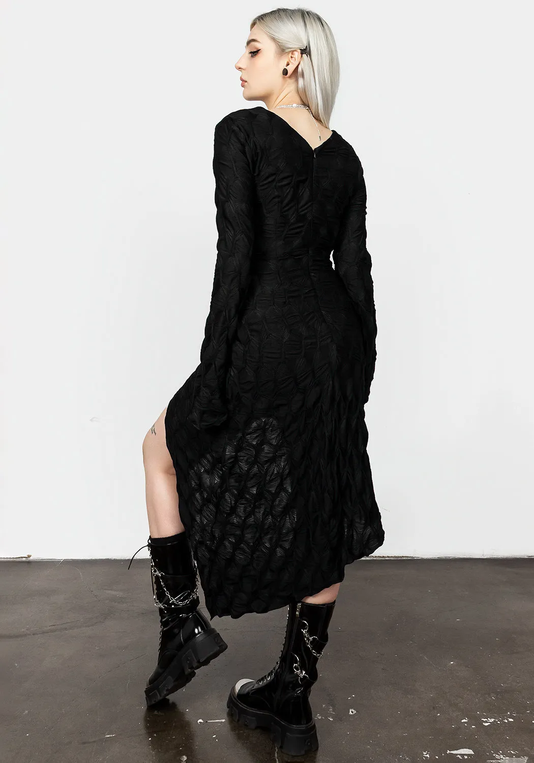 Disquiet Asymmetric Midi Dress