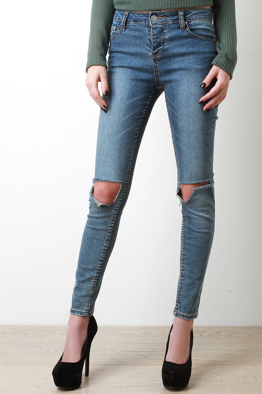 Distress Knees Denim Jeans