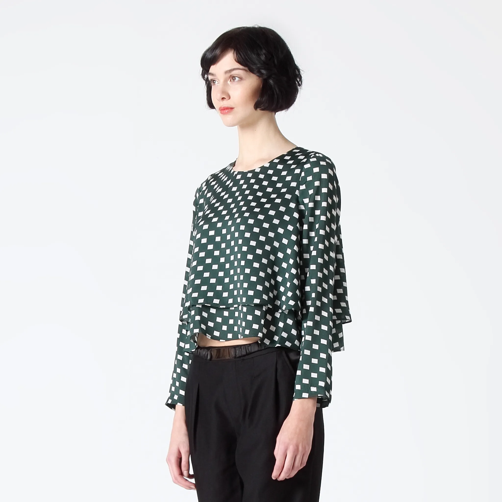 Double Layer Flare Top in Rectangle Print