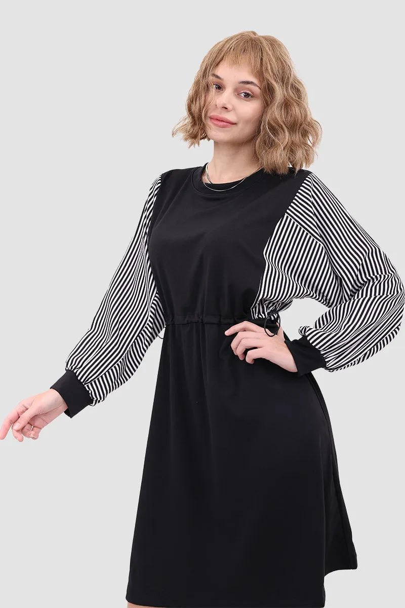 Drawstring Waist Long Sleeve Dress