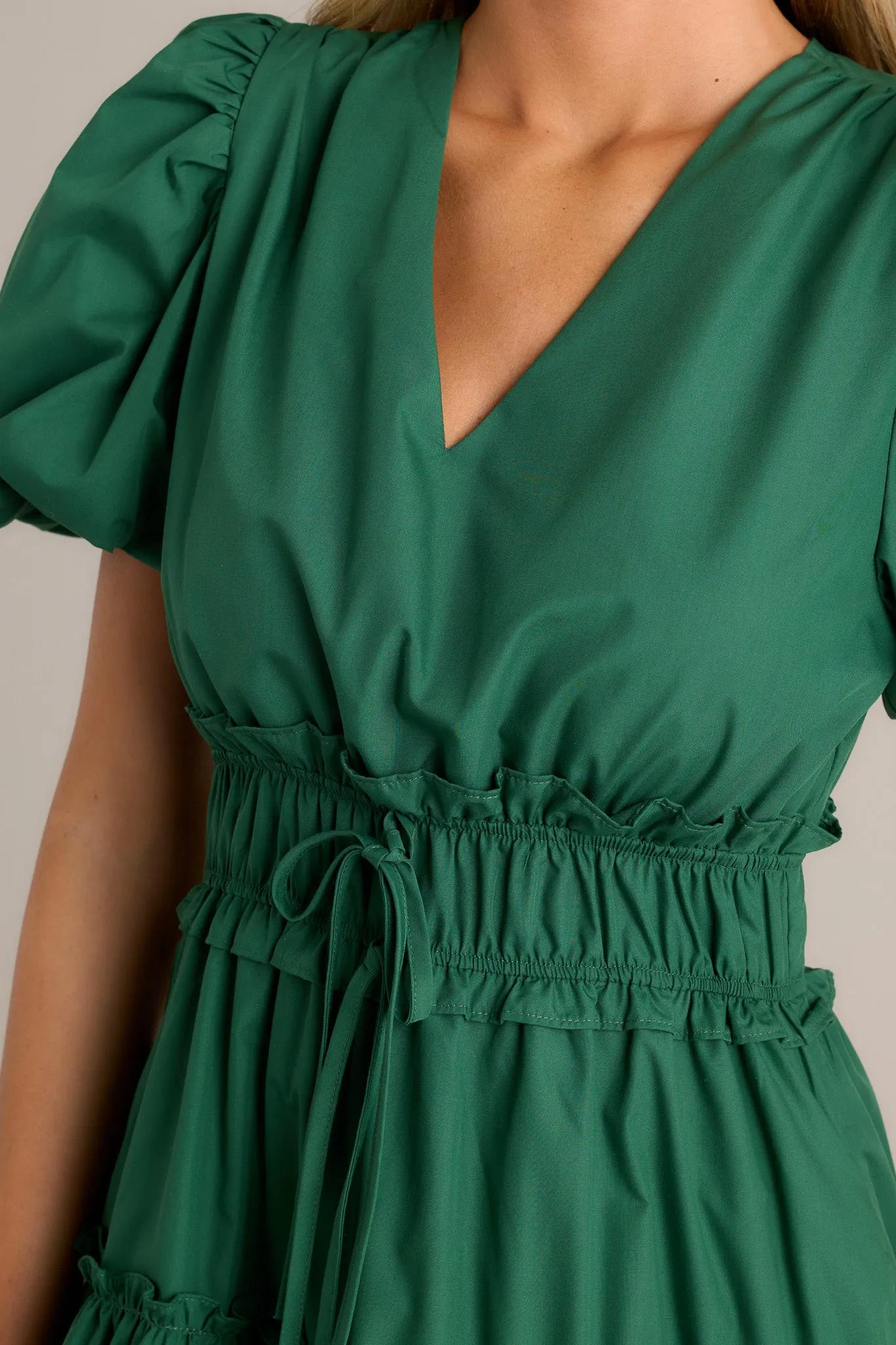 Easily Understood Hunter Green Puff Sleeve Midi Dress