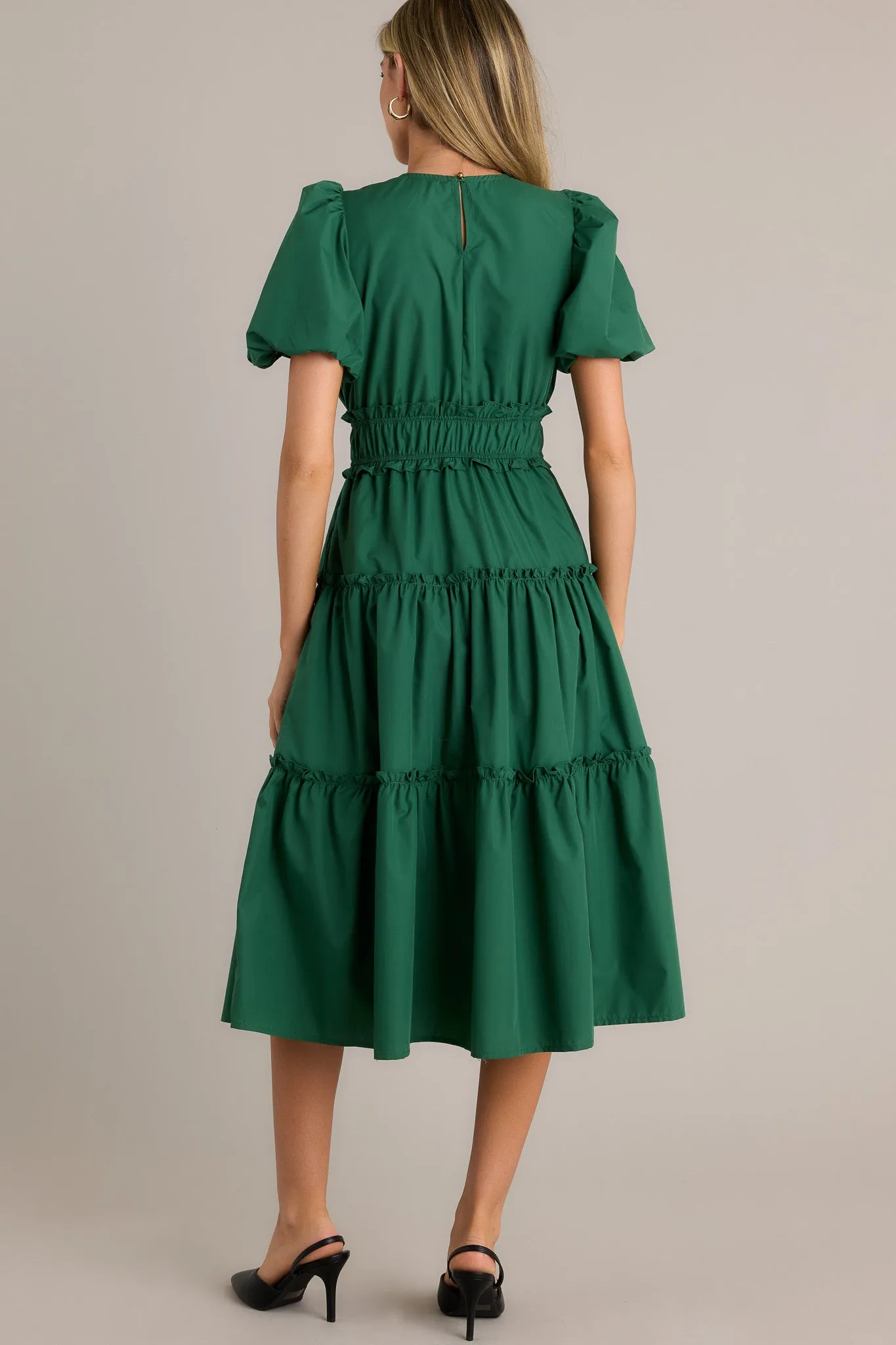 Easily Understood Hunter Green Puff Sleeve Midi Dress