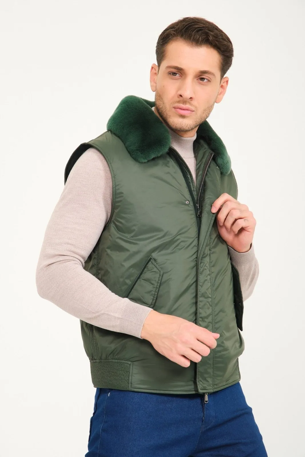 Emerald Green Waterproof & Rex Fur Vest