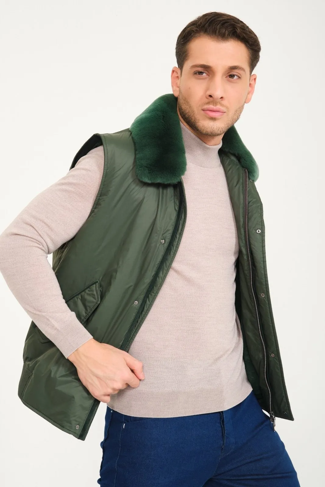 Emerald Green Waterproof & Rex Fur Vest