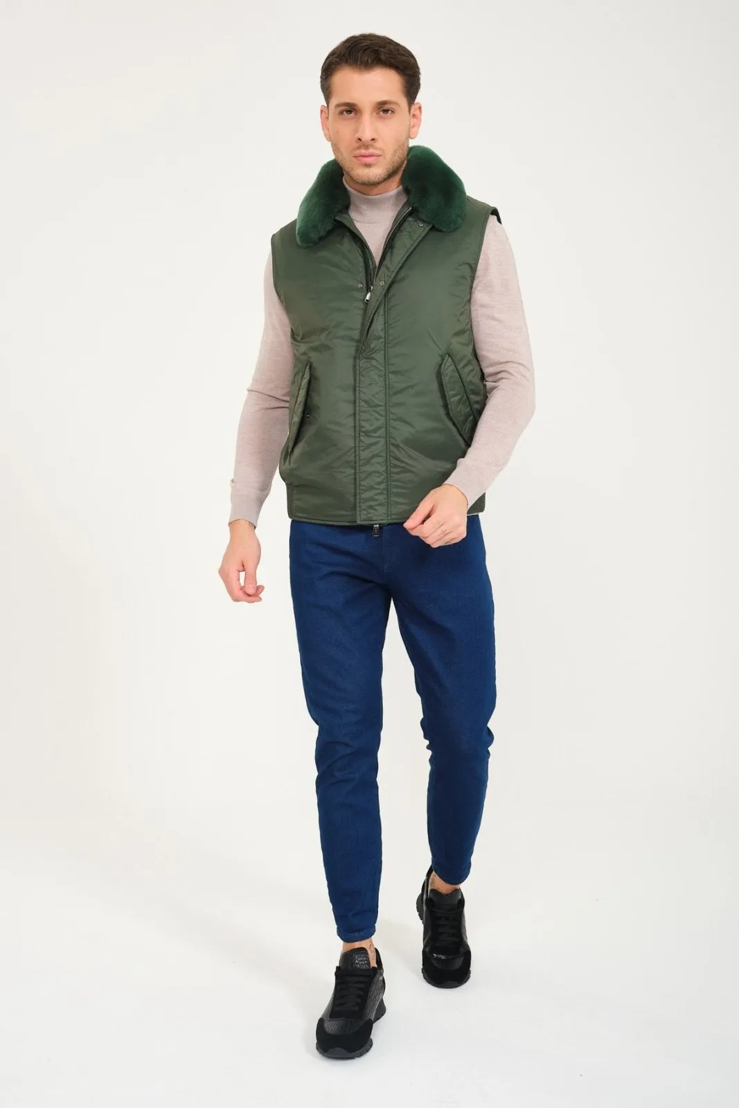 Emerald Green Waterproof & Rex Fur Vest