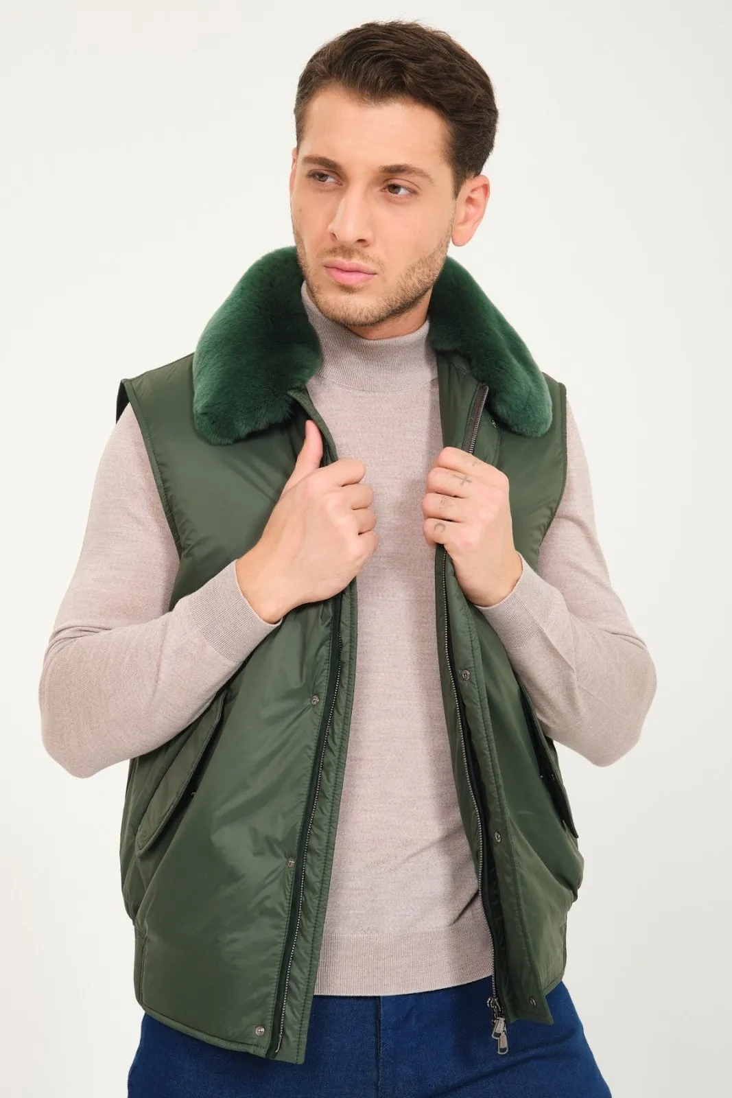 Emerald Green Waterproof & Rex Fur Vest