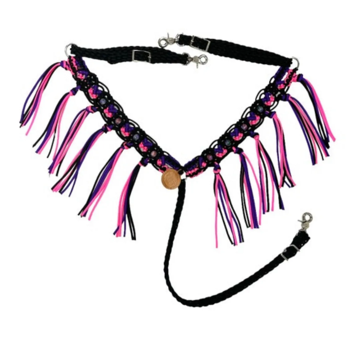 fancy macrame  fringe breast collar with European glass beads