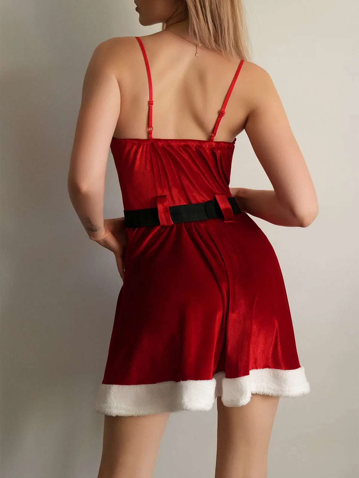 Faux Fur Strapless Red Santa Dress