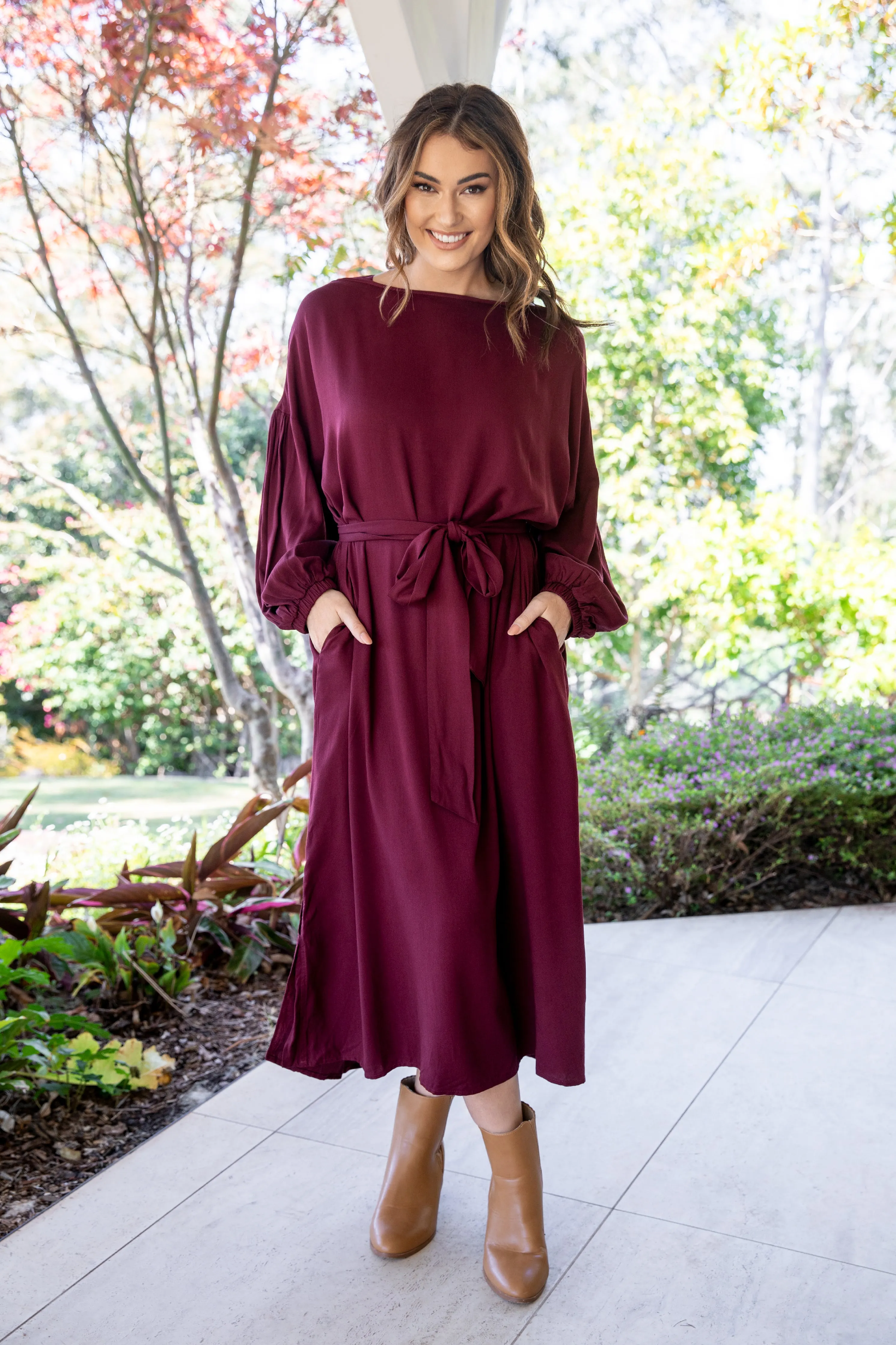 FINAL SALE Ella Dress in Burgundy