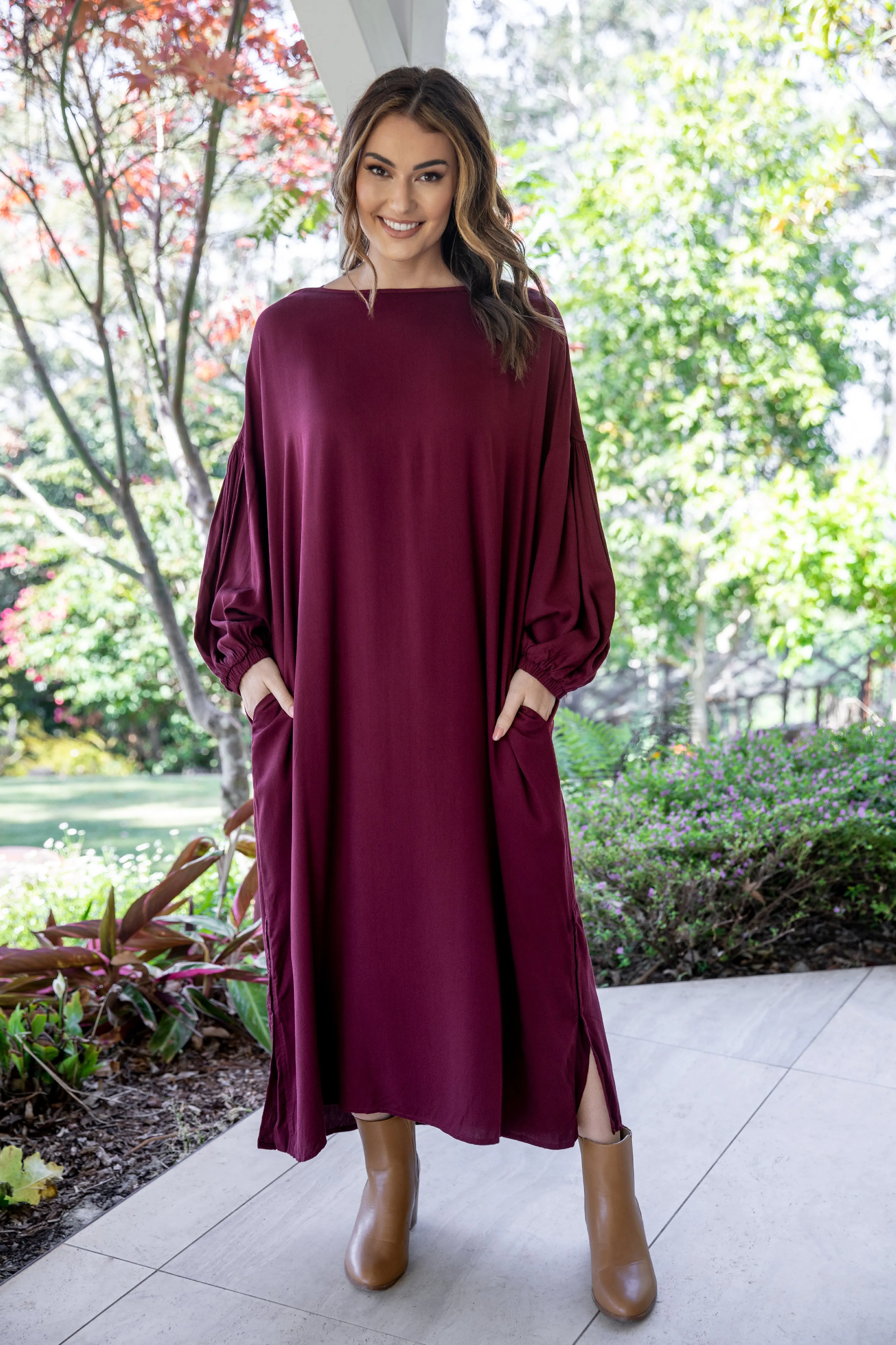 FINAL SALE Ella Dress in Burgundy