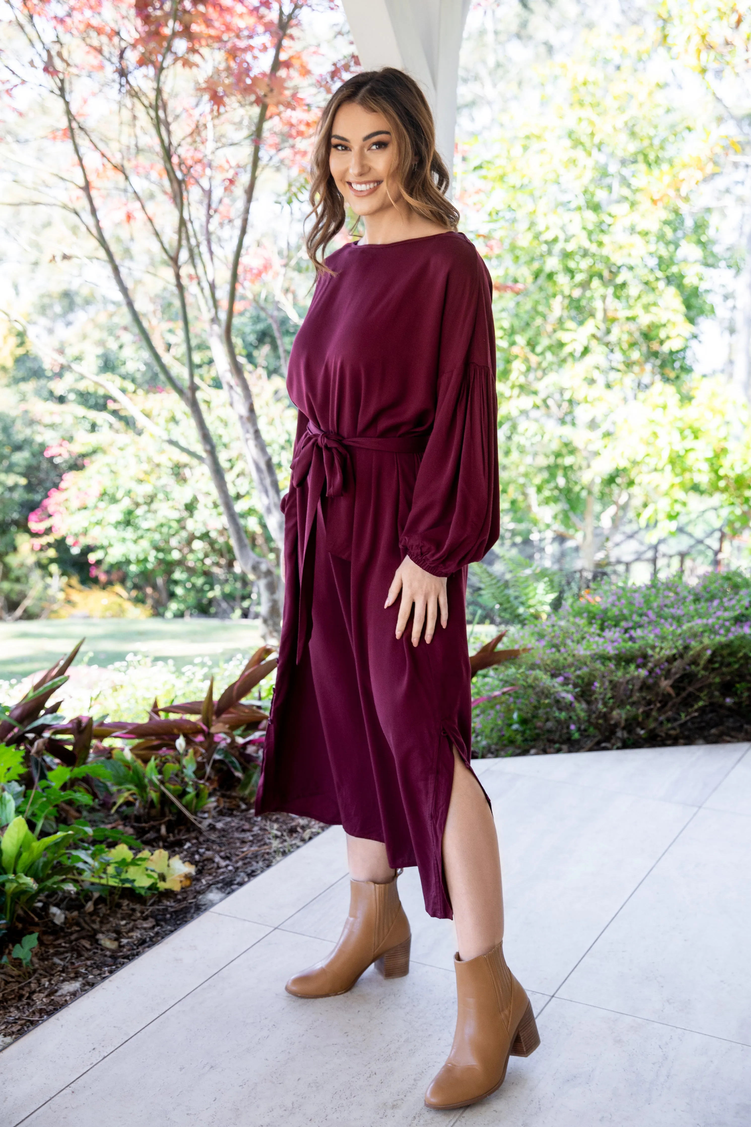 FINAL SALE Ella Dress in Burgundy