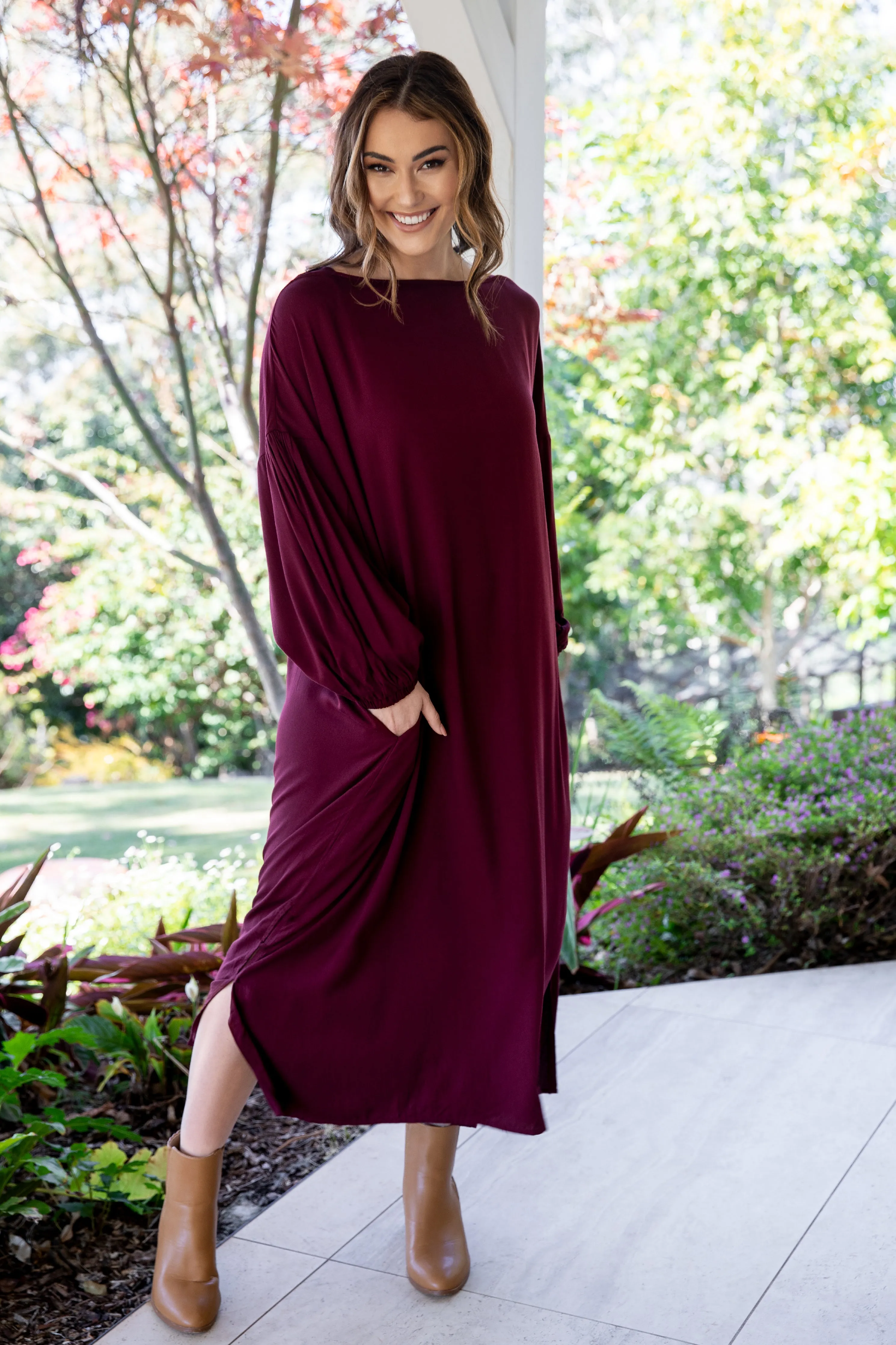 FINAL SALE Ella Dress in Burgundy