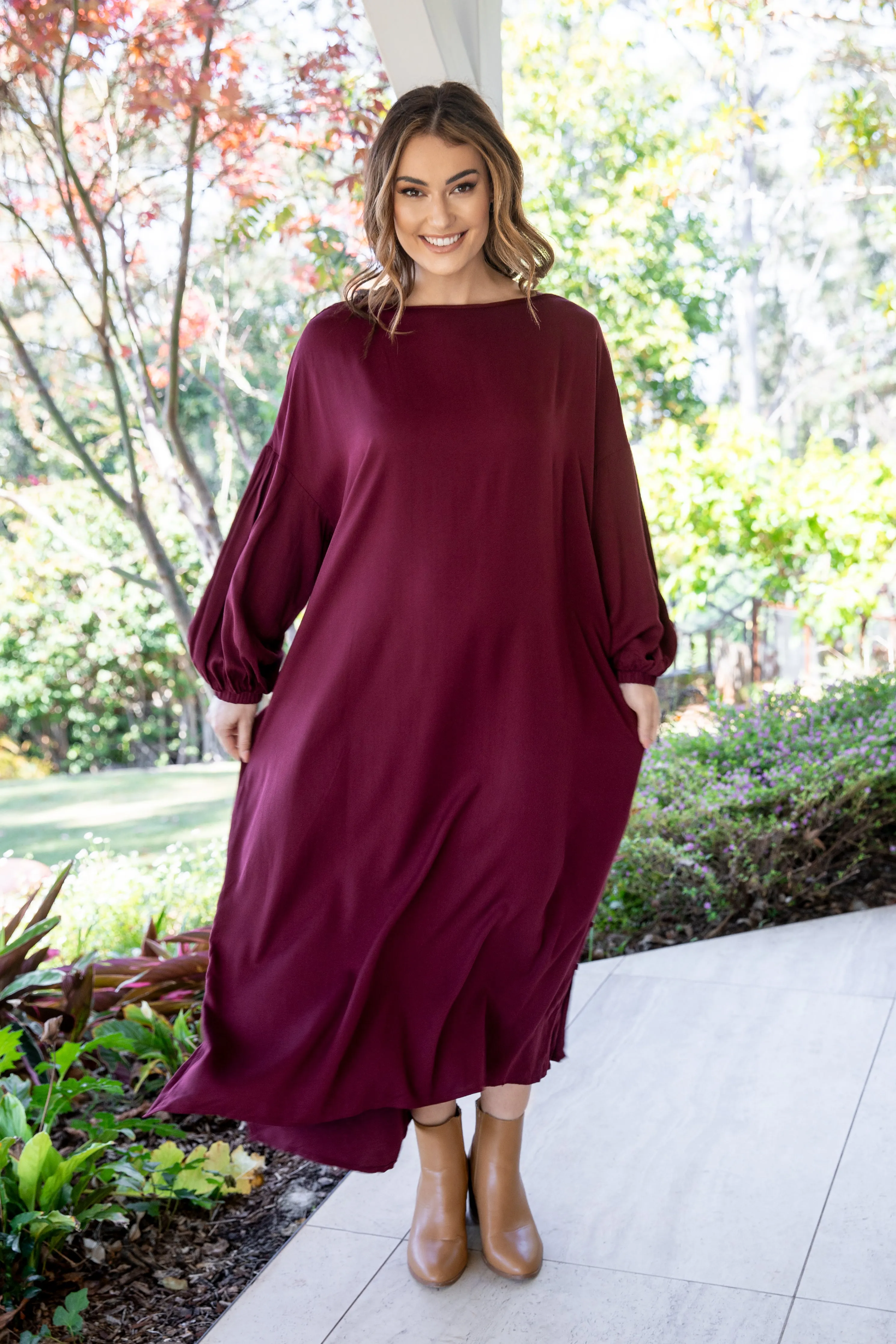 FINAL SALE Ella Dress in Burgundy