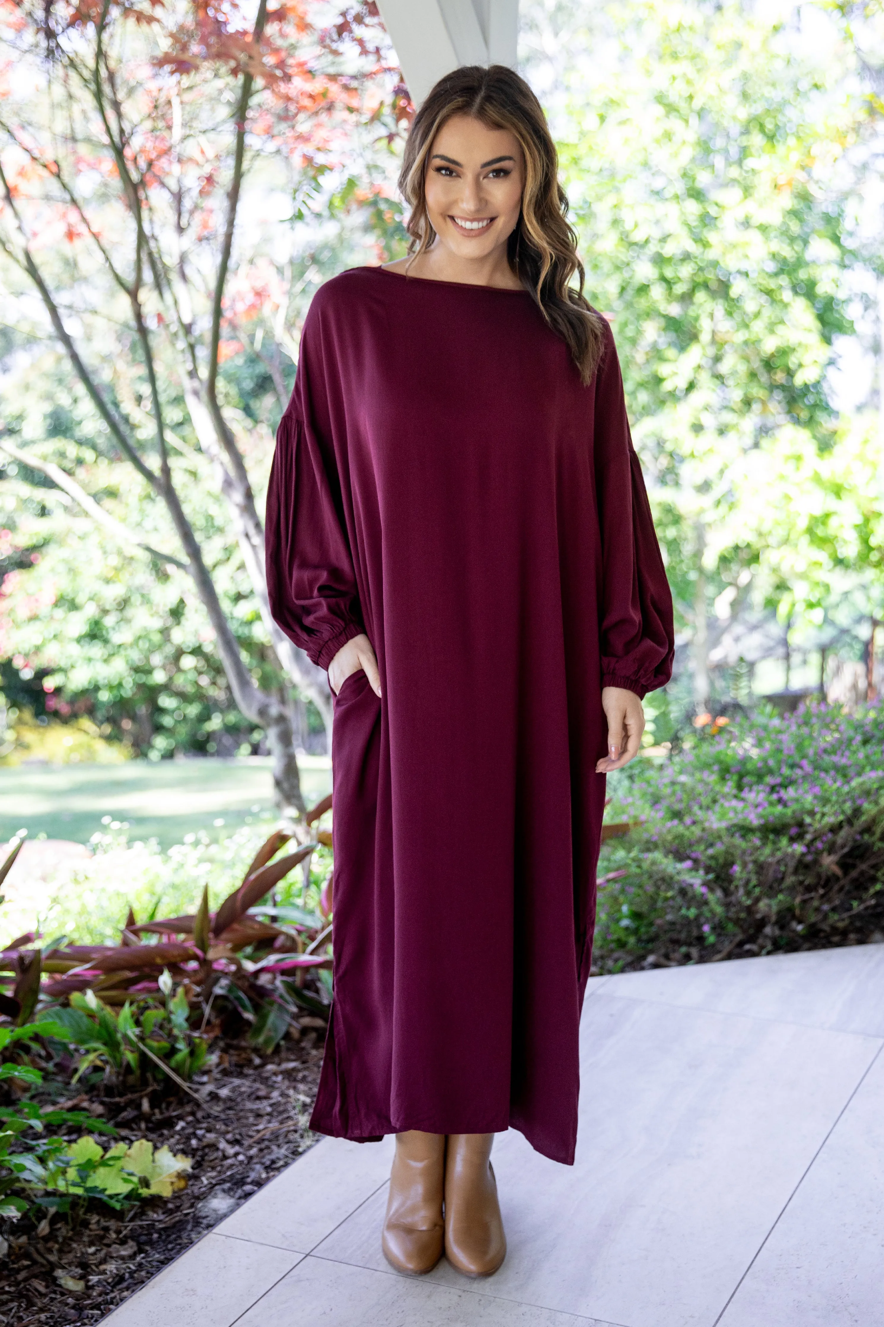 FINAL SALE Ella Dress in Burgundy