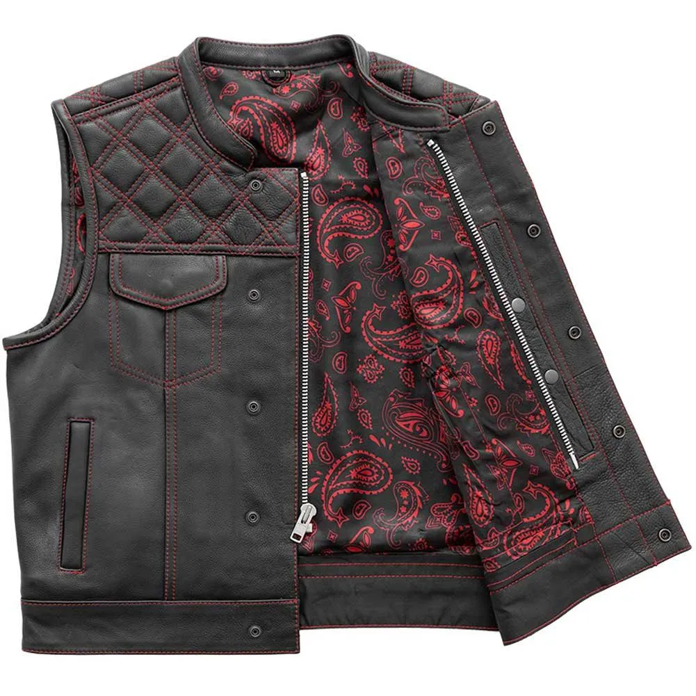 First Mfg Mens Upside Diamond Quilt Cropped Leather Vest