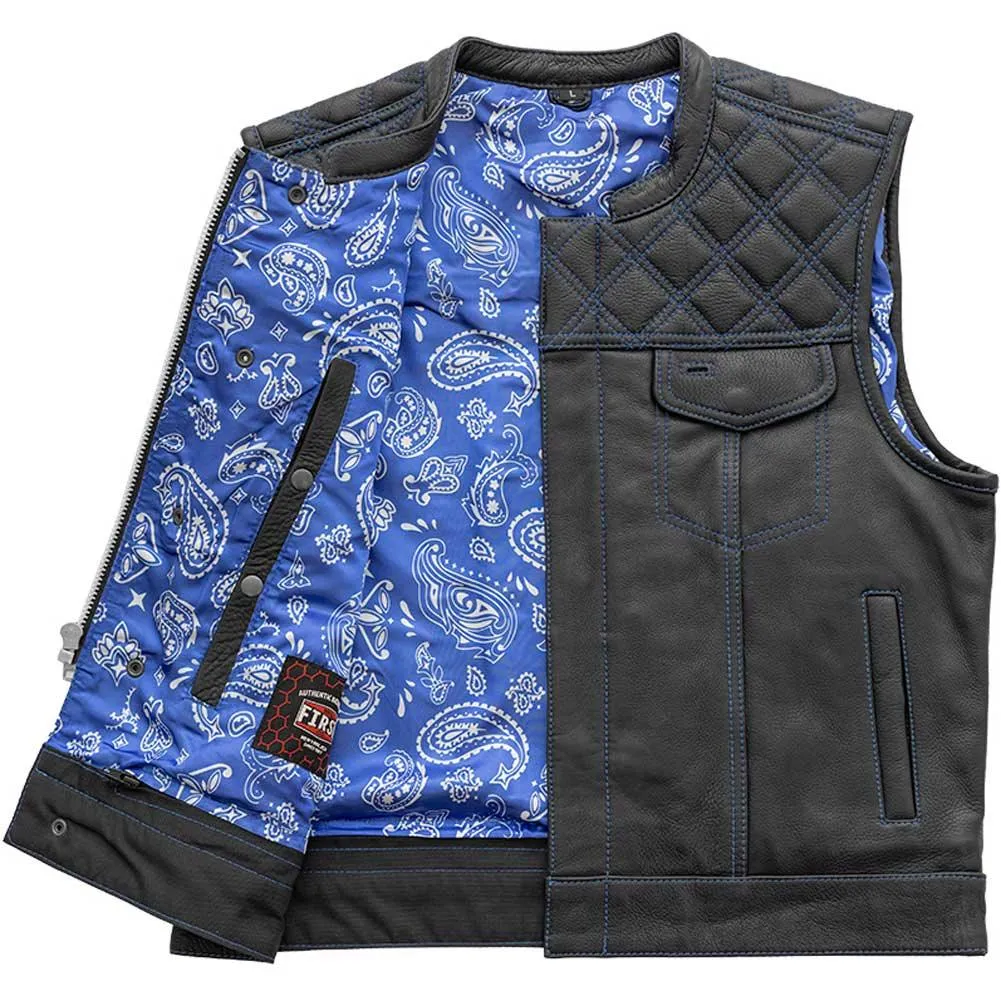 First Mfg Mens Upside Diamond Quilt Cropped Leather Vest