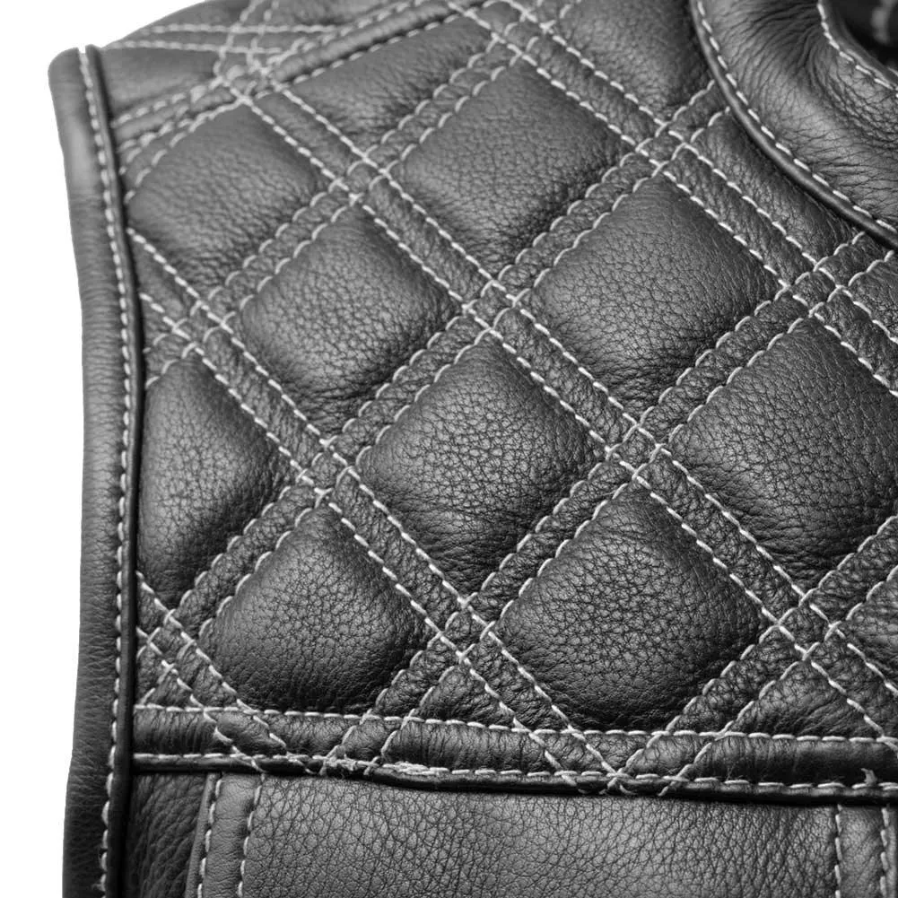 First Mfg Mens Upside Diamond Quilt Cropped Leather Vest