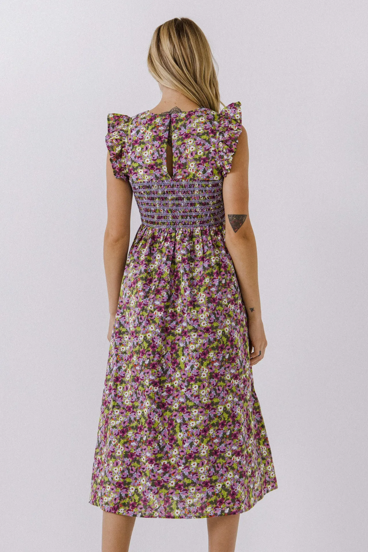 Floral Smocked Sleeveless Midi Dress